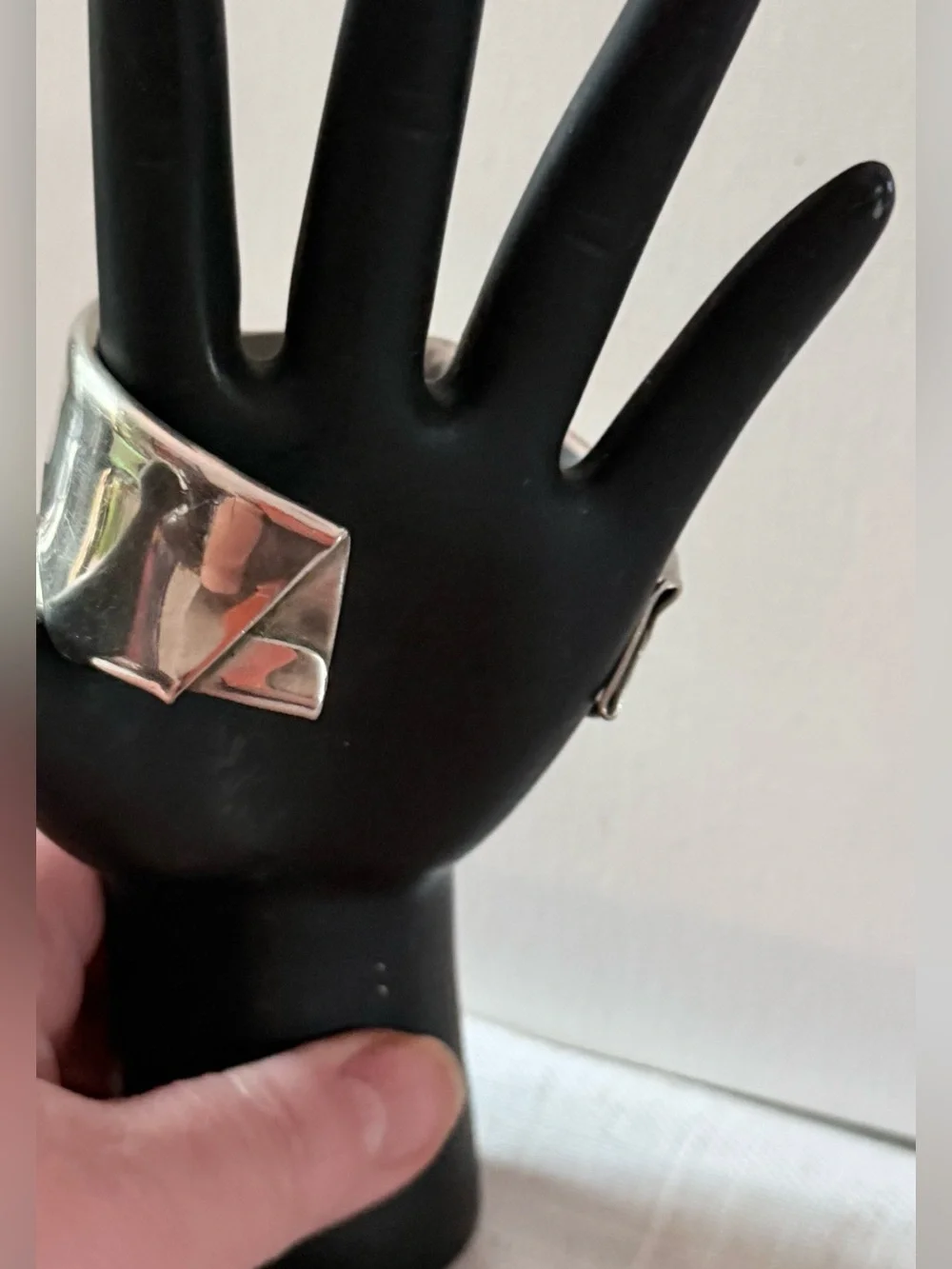 Vintage Unsigned Modernist Sculptural Silver Cuff Bracelet